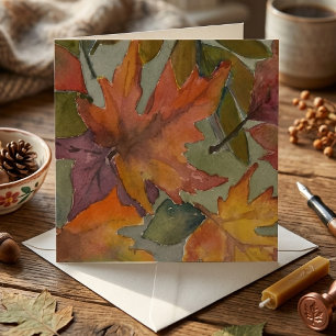 Fall Colours Watercolor Fallen Leaves Greeting Car Card