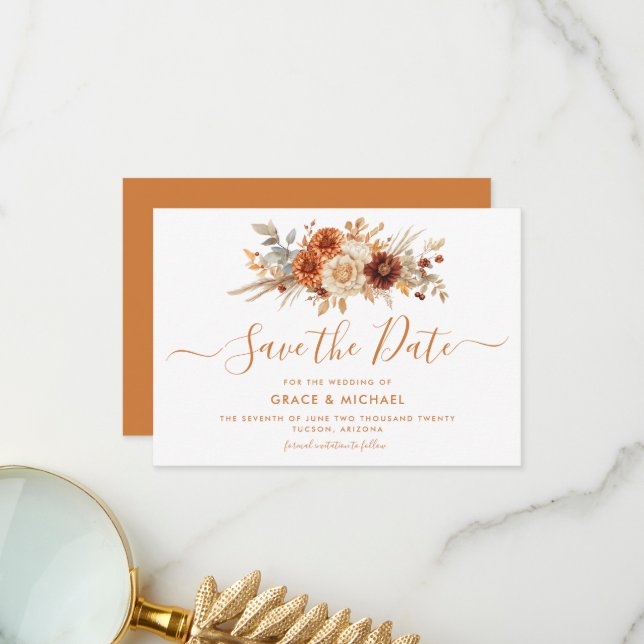 Fall Colours Wedding Save the Date Thank You Card (Front/Back In Situ)