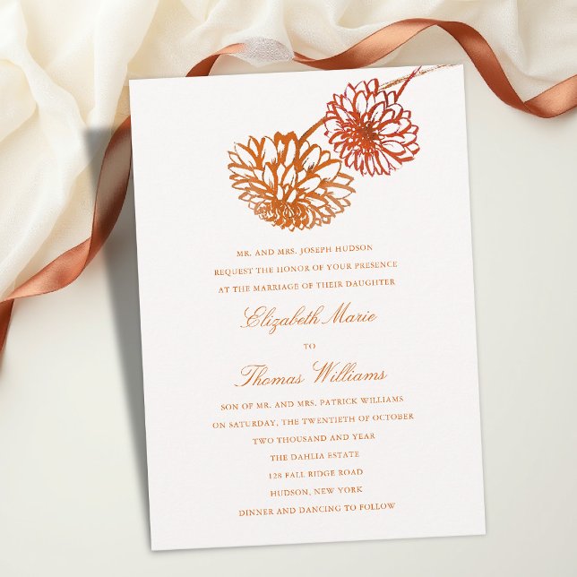 Fall Copper Terracotta Modern Classic Wedding Invitation (fall wedding invitation floral burnt copper terracotta brown template modern classic traditional)