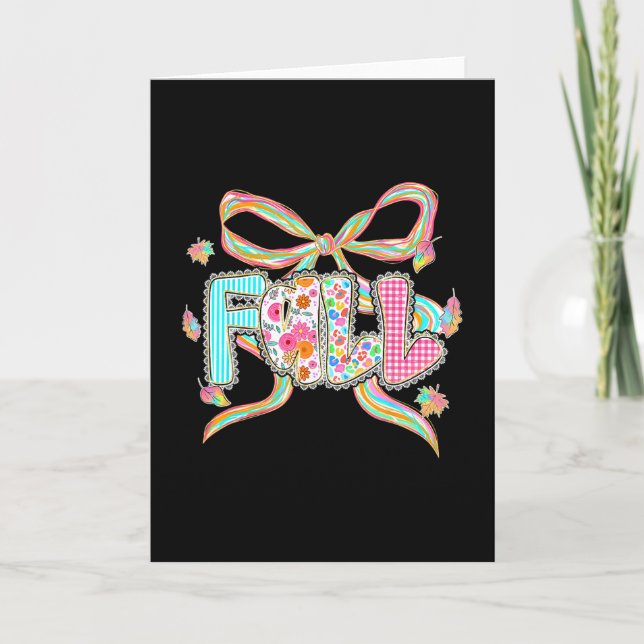 Fall Coquette Bow Pumpkin Thanksgiving Autumn Leav Card (Front)