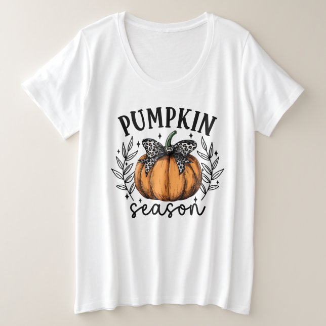 Fall Coquette Pumpkin Season Plus Size T-Shirt (Design Front)