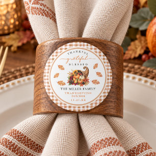 Fall Cornucopia Gingham Grateful Thanksgiving Classic Round Sticker