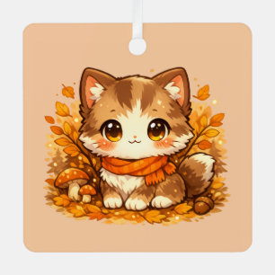 Fall Cosy Scarf Kitty - Cute Autumn Metal Tree Decoration