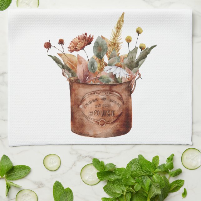 Fall Cottage Copper Floral Botanical Tea Towel (Folded)
