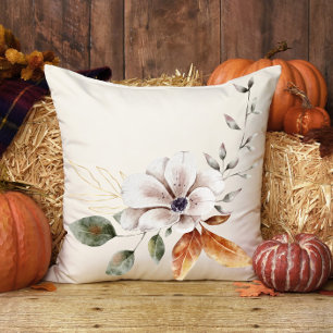 Fall Cottage Magnolia Leaves Thanksgiving Cushion