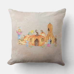 Fall Country Mouse and Pumpkins Scene Cushion