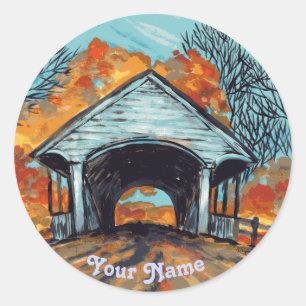 Fall Covered Bridge  round sticker