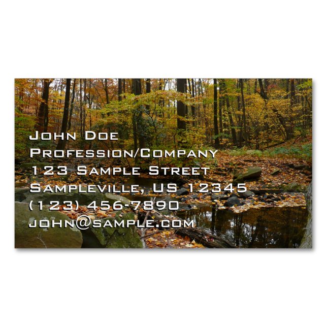 Fall Creek with Reflection at Laurel Hill Park Magnetic Business Card (Front)