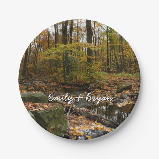 Fall Creek with Reflection at Laurel Hill Park Paper Plate (Front)