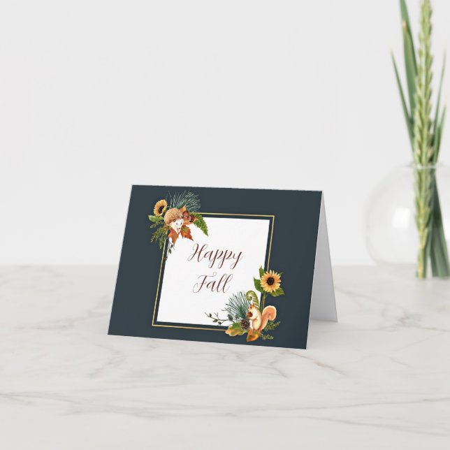 Fall critters and nature with customisable text  note card (Front)