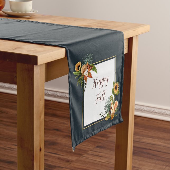 Fall critters and nature with customisable text  short table runner (In Situ)