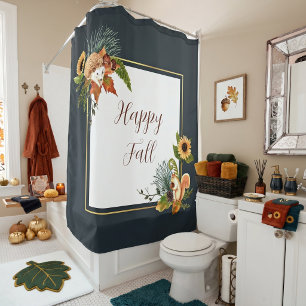 Fall critters and nature with customisable text  shower curtain