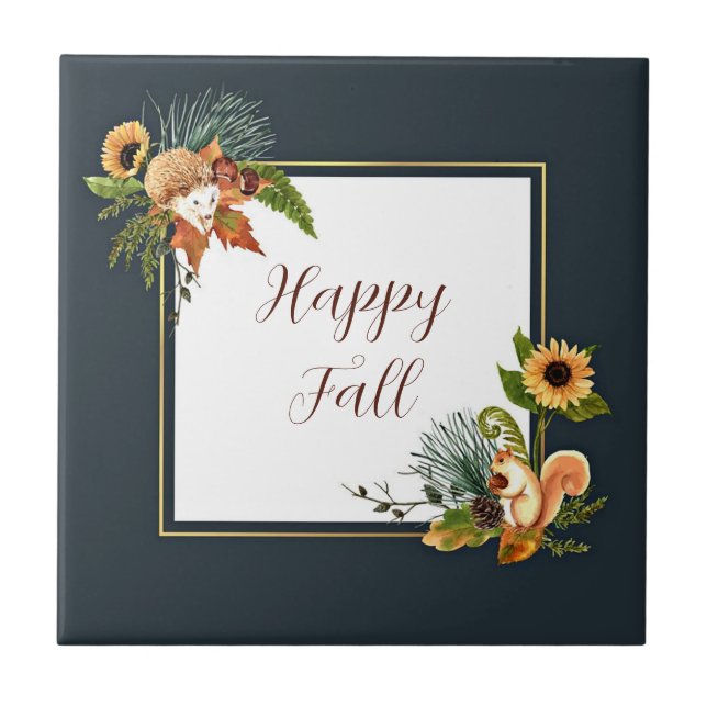 Fall critters and nature with customisable text  tile (Front)