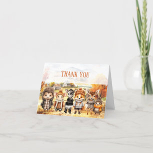 Fall Cute Animals Kids Birthday Thank You Card