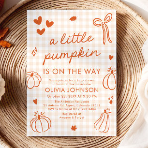 Fall Cute Hand Drawn A Little Pumpkin Baby Shower Invitation