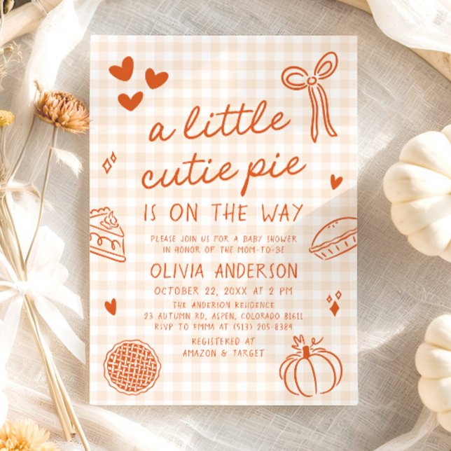 Fall Cute Hand Drawn Little Cutie Pie Baby Shower Invitation (Fall Whimsical  Hand Drawn A Little Cutie Pie Baby Shower Invitation)