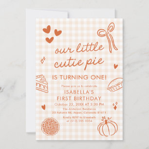 Fall Cute Hand Drawn Our Little Cutie Pie Birthday Invitation