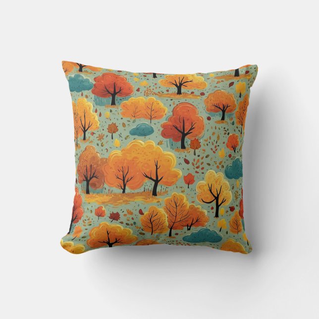 Fall Cute Rustic Watercolor Foliage Autumn Trees  Cushion (Front)