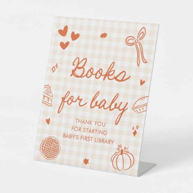 Fall Cutie Pie Baby Shower Books for Baby Game Pedestal Sign (Front)