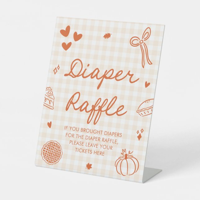 Fall Cutie Pie Baby Shower Diaper Raffle Game Pedestal Sign (Front)