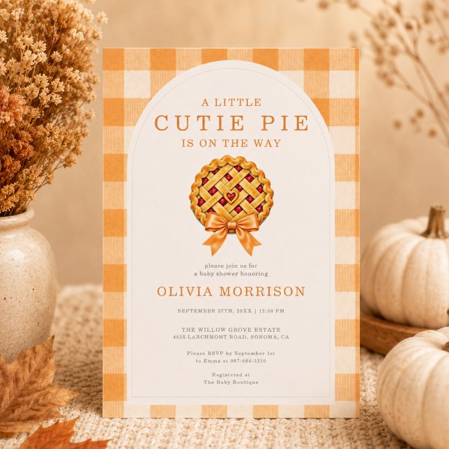 Fall Cutie Pie Bow Gingham Baby Shower Invitation (Creator Uploaded)