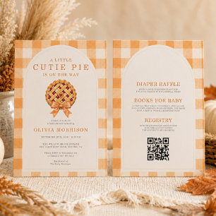 Fall Cutie Pie Bow QR Code Baby Shower Invitation