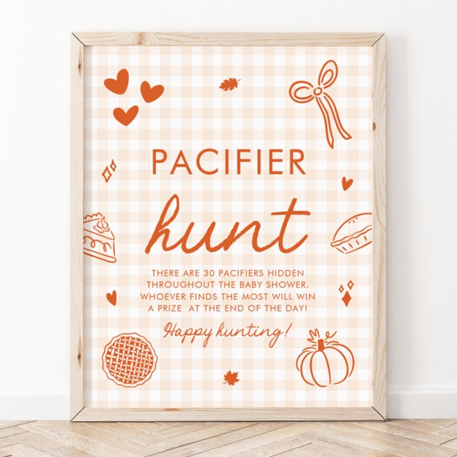 Fall Cutie Pie Pacifier Hunt Baby Shower Game Poster (Fall Cutie Pie Pacifier Hunt Baby Shower Game Sign)