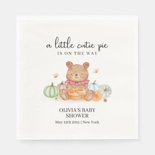 Fall Cutie Pumpkin Pie Teddy Bear Baby Shower  Napkin (Front)