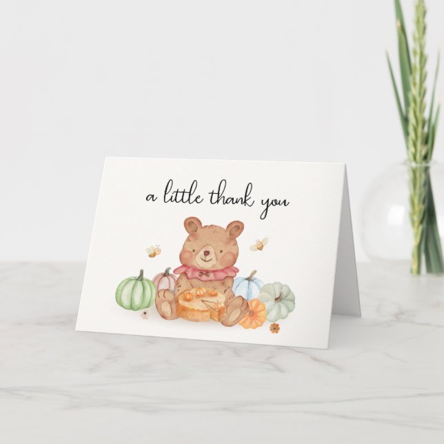 Fall Cutie Pumpkin Pie Teddy Bear Baby Shower  Thank You Card (Front)