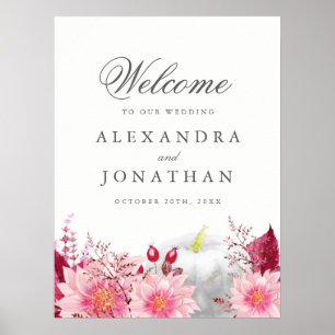 Fall Dahlia and Pumpkin Wedding Welcome Poster