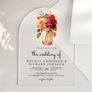 Fall Dahlia Floral Mason Jar Wedding Acrylic Invitations