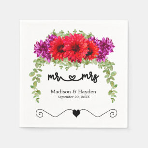 Fall Dahlias and Chrysanthemums Wedding Napkin