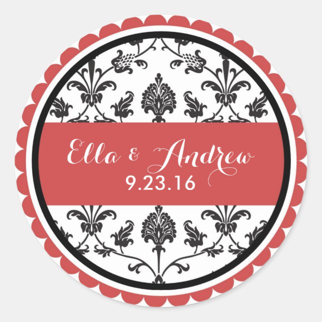 Fall damask red wedding bridal shower stickers (Front)