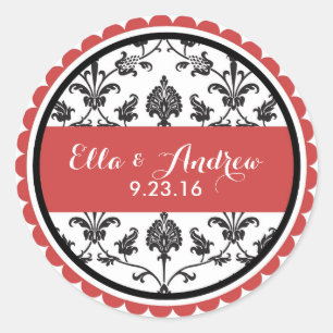 Fall damask red wedding bridal shower stickers