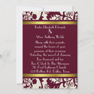 Fall Damask Wedding Invitation