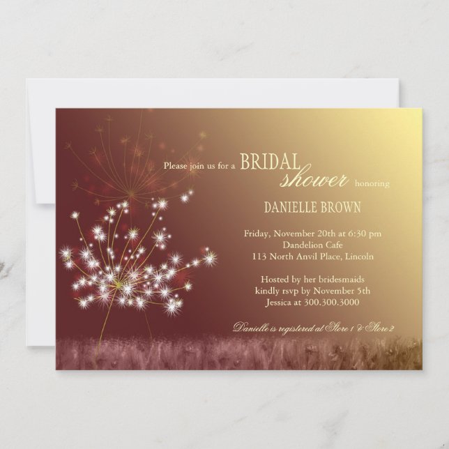 Fall Dandelions Brown Ombre Bridal Shower Invitation (Front)