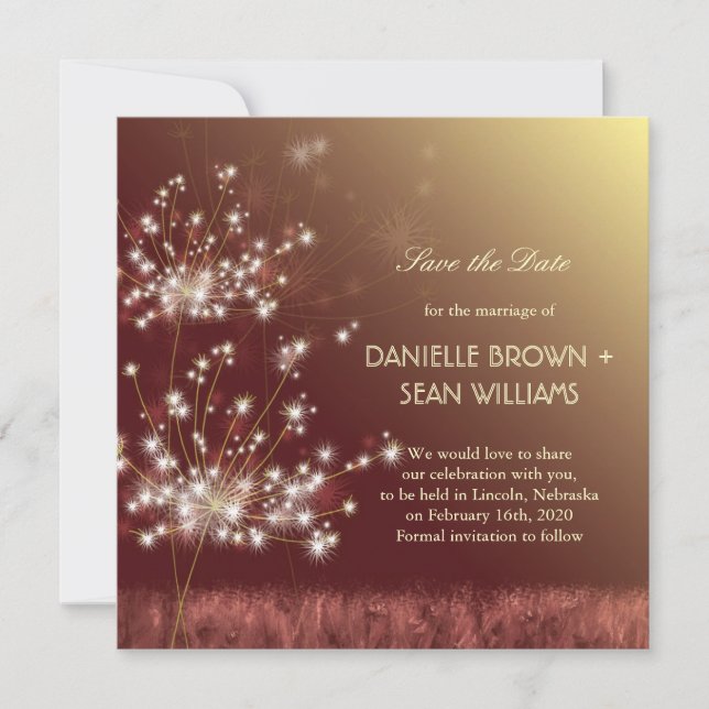 Fall Dandelions Brown Wedding Save the Date (Front)