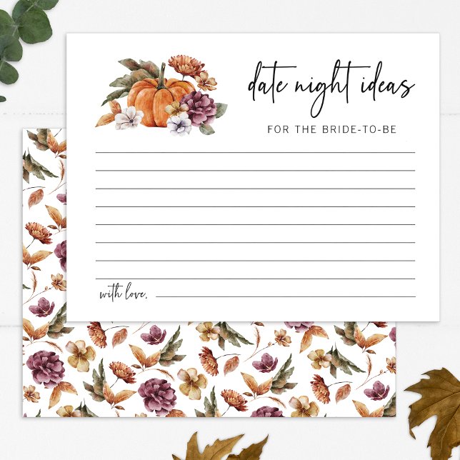 Fall Date Night Ideas Card (Fall Pumpkin Floral Date Night Ideas Card by Painted Paperie
)