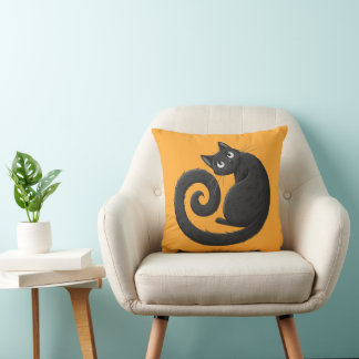 Fall decorative pillow black cat