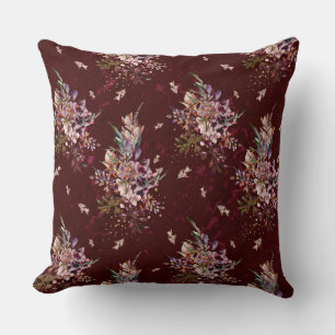 Fall Deep Burgundy/Navy Floral Reversible Pillow