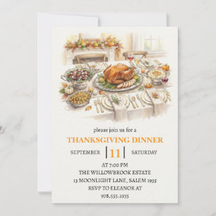 Fall dinner party thanksgiving holiday invitation
