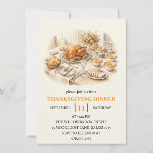 Fall dinner party thanksgiving holiday  invitation