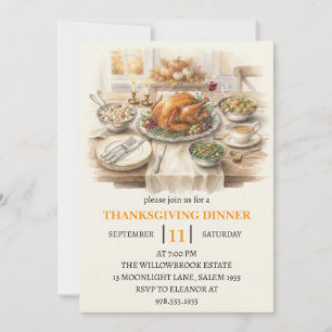 Fall dinner party thanksgiving holiday invitation