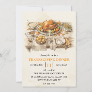 Fall dinner party thanksgiving holiday invitation