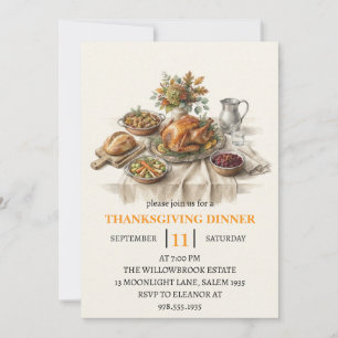 Fall dinner party thanksgiving holiday  invitation