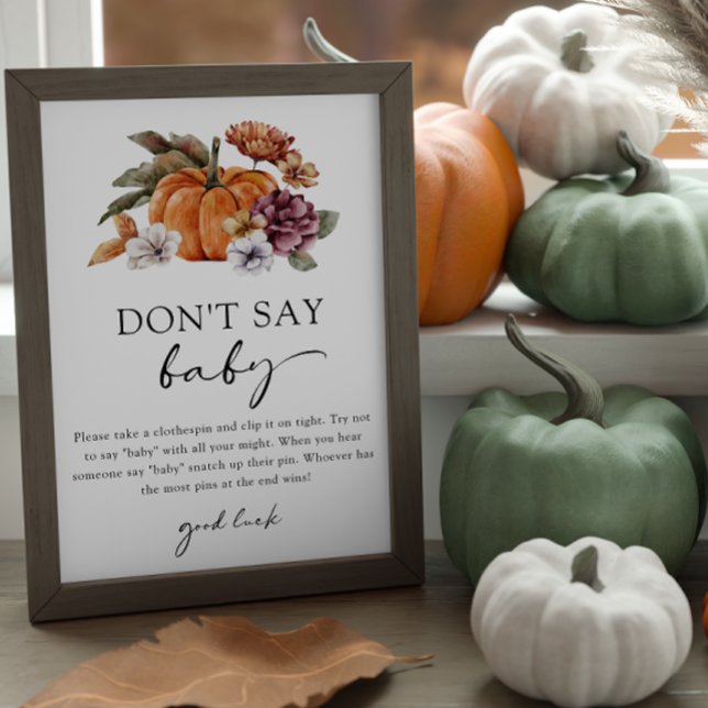 Fall Don't Say Baby Game Poster (Don't Say Baby Game Sign Baby Shower Fall Pumpkins)
