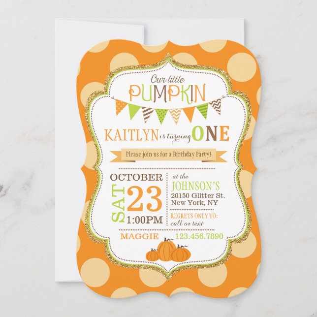 Fall Dots and Pumpkins Birthday Invitation (Front)