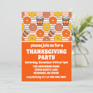 Fall Doughnuts & Coffee Thanksgiving Party Orange Invitation