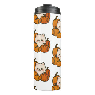 Fall Drinkbottle with Pomeranian and Pompoen Thermal Tumbler
