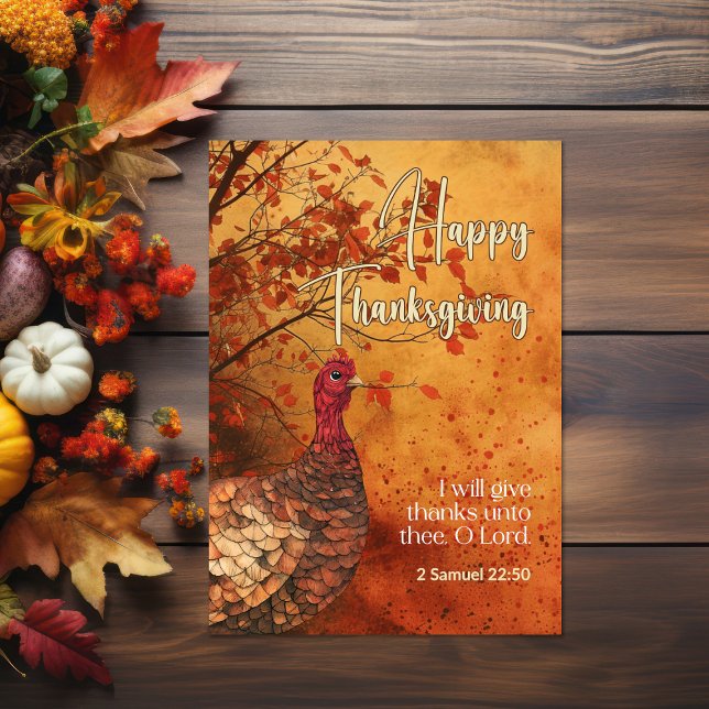 Fall Drops Turkey 2Samuel Quote Happy Thanksgiving Card (Fall drops turkey Bible verse Thanksgiving Card)